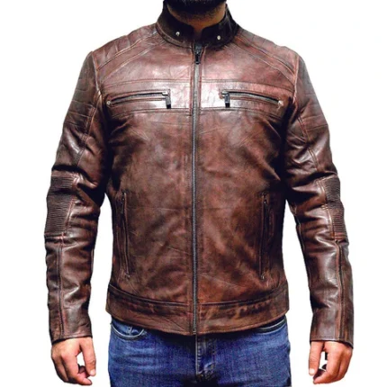 Perrini Brown Sheepskin Leather Jacket for Men – Chest & Side Zipper Pockets